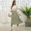 imageEXLURA Womens High Waist Polka Dot Pleated Skirt Midi Swing Skirt with PocketsGreenleopard