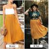 imageEXLURA Womens High Waist Polka Dot Pleated Skirt Midi Swing Skirt with PocketsMustard Yellow