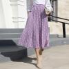 imageEXLURA Womens High Waist Polka Dot Pleated Skirt Midi Swing Skirt with PocketsPurple Floral