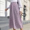 imageEXLURA Womens High Waist Polka Dot Pleated Skirt Midi Swing Skirt with PocketsPurple Floral
