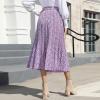 imageEXLURA Womens High Waist Polka Dot Pleated Skirt Midi Swing Skirt with PocketsPurple Floral