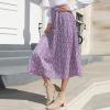 imageEXLURA Womens High Waist Polka Dot Pleated Skirt Midi Swing Skirt with PocketsPurple Floral
