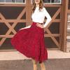 imageEXLURA Womens High Waist Polka Dot Pleated Skirt Midi Swing Skirt with PocketsRed