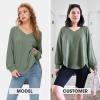imageEXLURA Womens Spring Oversized V Neck Tunic Tops 2025 Casual Long Sleeve Shirts Lightweight Soft Sweater Curved Hem T ShirtsArmy Green