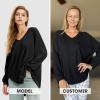 imageEXLURA Womens Spring Oversized V Neck Tunic Tops 2025 Casual Long Sleeve Shirts Lightweight Soft Sweater Curved Hem T ShirtsBlack