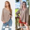 imageEXLURA Womens Spring Oversized V Neck Tunic Tops 2025 Casual Long Sleeve Shirts Lightweight Soft Sweater Curved Hem T ShirtsBrown