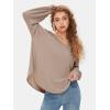 imageEXLURA Womens Spring Oversized V Neck Tunic Tops 2025 Casual Long Sleeve Shirts Lightweight Soft Sweater Curved Hem T ShirtsBrown