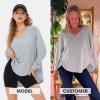 imageEXLURA Womens Spring Oversized V Neck Tunic Tops 2025 Casual Long Sleeve Shirts Lightweight Soft Sweater Curved Hem T ShirtsGrey