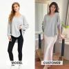 imageEXLURA Womens Spring Oversized V Neck Tunic Tops 2025 Casual Long Sleeve Shirts Lightweight Soft Sweater Curved Hem T ShirtsGrey