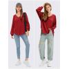 imageEXLURA Womens Spring Oversized V Neck Tunic Tops 2025 Casual Long Sleeve Shirts Lightweight Soft Sweater Curved Hem T ShirtsRed