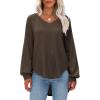 imageEXLURA Womens Spring Oversized V Neck Tunic Tops 2025 Casual Long Sleeve Shirts Lightweight Soft Sweater Curved Hem T ShirtsDark Brown