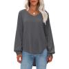 imageEXLURA Womens Spring Oversized V Neck Tunic Tops 2025 Casual Long Sleeve Shirts Lightweight Soft Sweater Curved Hem T ShirtsDark Grey