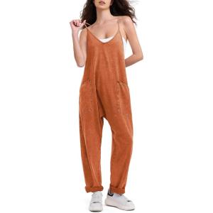 imageEXLURA Womens Casual Summer Jumpsuits 2025 Romper Bib Outfits Adjustable Straps Denim Overalls with PocketsOrange