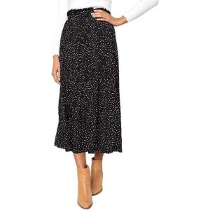 imageEXLURA Womens High Waist Polka Dot Pleated Skirt Midi Swing Skirt with PocketsBlack