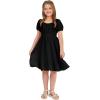 imageEXLURA Girls 2024 Summer Dress Square Neck Tie Back Puff Sleeve Ruffle Hem Off Shoulder A Line Casual Elegant Dresses 615YBlack