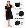 imageEXLURA Girls 2024 Summer Dress Square Neck Tie Back Puff Sleeve Ruffle Hem Off Shoulder A Line Casual Elegant Dresses 615YBlack