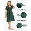 imageEXLURA Girls 2024 Summer Dress Square Neck Tie Back Puff Sleeve Ruffle Hem Off Shoulder A Line Casual Elegant Dresses 615YDark Green