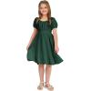 imageEXLURA Girls 2024 Summer Dress Square Neck Tie Back Puff Sleeve Ruffle Hem Off Shoulder A Line Casual Elegant Dresses 615YDark Green