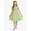 imageEXLURA Girls 2024 Summer Dress Square Neck Tie Back Puff Sleeve Ruffle Hem Off Shoulder A Line Casual Elegant Dresses 615YGreen
