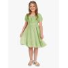 imageEXLURA Girls 2024 Summer Dress Square Neck Tie Back Puff Sleeve Ruffle Hem Off Shoulder A Line Casual Elegant Dresses 615YGreen