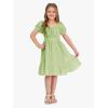 imageEXLURA Girls 2024 Summer Dress Square Neck Tie Back Puff Sleeve Ruffle Hem Off Shoulder A Line Casual Elegant Dresses 615YGreen