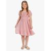 imageEXLURA Girls 2024 Summer Dress Square Neck Tie Back Puff Sleeve Ruffle Hem Off Shoulder A Line Casual Elegant Dresses 615YPink