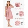 imageEXLURA Girls 2024 Summer Dress Square Neck Tie Back Puff Sleeve Ruffle Hem Off Shoulder A Line Casual Elegant Dresses 615YPink