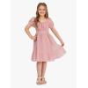 imageEXLURA Girls 2024 Summer Dress Square Neck Tie Back Puff Sleeve Ruffle Hem Off Shoulder A Line Casual Elegant Dresses 615YPink