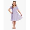 imageEXLURA Girls 2024 Summer Dress Square Neck Tie Back Puff Sleeve Ruffle Hem Off Shoulder A Line Casual Elegant Dresses 615YPurple