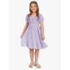 imageEXLURA Girls 2024 Summer Dress Square Neck Tie Back Puff Sleeve Ruffle Hem Off Shoulder A Line Casual Elegant Dresses 615YPurple