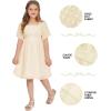 imageEXLURA Girls 2025 Summer Dresses Short Sleeve Swiss Dot Square Neck Flowy A Line Kids Dress Casual Party Midi Dress 615YApricot