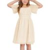 imageEXLURA Girls 2025 Summer Dresses Short Sleeve Swiss Dot Square Neck Flowy A Line Kids Dress Casual Party Midi Dress 615YApricot