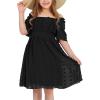imageEXLURA Girls 2025 Summer Dresses Short Sleeve Swiss Dot Square Neck Flowy A Line Kids Dress Casual Party Midi Dress 615YBlack