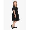 imageEXLURA Girls 2025 Summer Dresses Short Sleeve Swiss Dot Square Neck Flowy A Line Kids Dress Casual Party Midi Dress 615YBlack