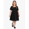 imageEXLURA Girls 2025 Summer Dresses Short Sleeve Swiss Dot Square Neck Flowy A Line Kids Dress Casual Party Midi Dress 615YBlack