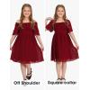 imageEXLURA Girls 2025 Summer Dresses Short Sleeve Swiss Dot Square Neck Flowy A Line Kids Dress Casual Party Midi Dress 615YBurgundy