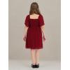 imageEXLURA Girls 2025 Summer Dresses Short Sleeve Swiss Dot Square Neck Flowy A Line Kids Dress Casual Party Midi Dress 615YBurgundy