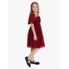 imageEXLURA Girls 2025 Summer Dresses Short Sleeve Swiss Dot Square Neck Flowy A Line Kids Dress Casual Party Midi Dress 615YBurgundy