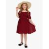 imageEXLURA Girls 2025 Summer Dresses Short Sleeve Swiss Dot Square Neck Flowy A Line Kids Dress Casual Party Midi Dress 615YBurgundy