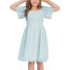 imageEXLURA Girls 2025 Summer Dresses Short Sleeve Swiss Dot Square Neck Flowy A Line Kids Dress Casual Party Midi Dress 615YLight Blue