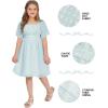 imageEXLURA Girls 2025 Summer Dresses Short Sleeve Swiss Dot Square Neck Flowy A Line Kids Dress Casual Party Midi Dress 615YLight Blue