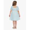 imageEXLURA Girls 2025 Summer Dresses Short Sleeve Swiss Dot Square Neck Flowy A Line Kids Dress Casual Party Midi Dress 615YLight Blue