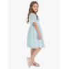 imageEXLURA Girls 2025 Summer Dresses Short Sleeve Swiss Dot Square Neck Flowy A Line Kids Dress Casual Party Midi Dress 615YLight Blue