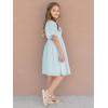 imageEXLURA Girls 2025 Summer Dresses Short Sleeve Swiss Dot Square Neck Flowy A Line Kids Dress Casual Party Midi Dress 615YLight Blue