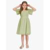 imageEXLURA Girls 2025 Summer Dresses Short Sleeve Swiss Dot Square Neck Flowy A Line Kids Dress Casual Party Midi Dress 615YLight Green