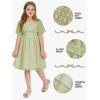 imageEXLURA Girls 2025 Summer Dresses Short Sleeve Swiss Dot Square Neck Flowy A Line Kids Dress Casual Party Midi Dress 615YLight Green