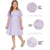 imageEXLURA Girls 2025 Summer Dresses Short Sleeve Swiss Dot Square Neck Flowy A Line Kids Dress Casual Party Midi Dress 615YLight Purple