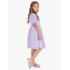 imageEXLURA Girls 2025 Summer Dresses Short Sleeve Swiss Dot Square Neck Flowy A Line Kids Dress Casual Party Midi Dress 615YLight Purple