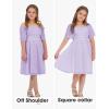 imageEXLURA Girls 2025 Summer Dresses Short Sleeve Swiss Dot Square Neck Flowy A Line Kids Dress Casual Party Midi Dress 615YLight Purple