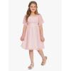 imageEXLURA Girls 2025 Summer Dresses Short Sleeve Swiss Dot Square Neck Flowy A Line Kids Dress Casual Party Midi Dress 615YPink